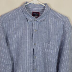 Untuckit Shirt Mens Large Blue White Striped Linen Lightweight Button Up